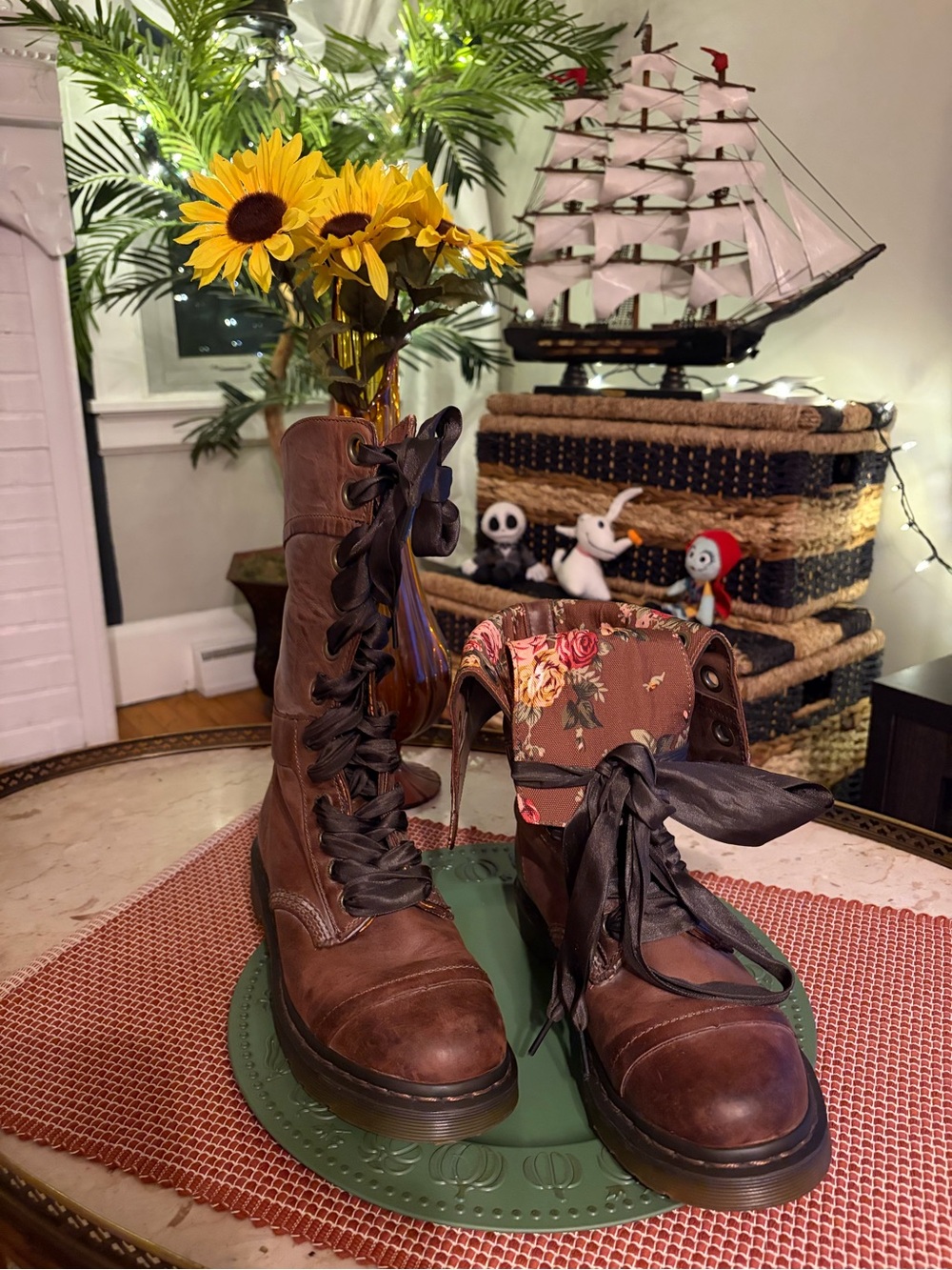 Dr. Marten’ 1914 Triumph Women’s Leather Combat Boots with Floral Lining